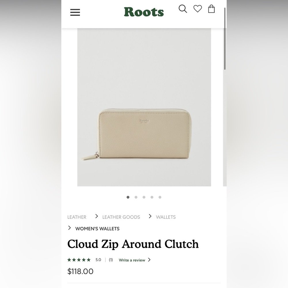 ROOTS LEATHER Cloud Zip Around Clutch USED ONCE ONLY